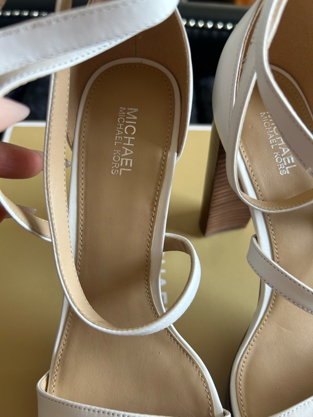 Michael Kors White Strappy Block Heel Sandals - Picture 5 of 8